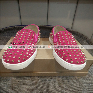 韩版AGZ CL铆钉低帮男鞋玫红水钻红底女鞋时尚潮流板鞋学生运动鞋