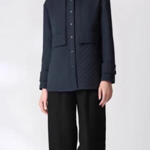 欧洲站2024秋冬新款复古风拼接夹棉连帽棉服女宽松版长袖风衣外套