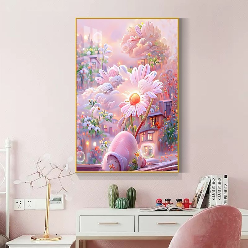 现代简约走廊过道挂画进门墙画花海卧室儿童房唯美治愈花卉装饰画图片