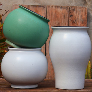 网红复古陶瓷花盆束腰大口径花盆高筒盆粗陶老桩三角梅月季绿植盆