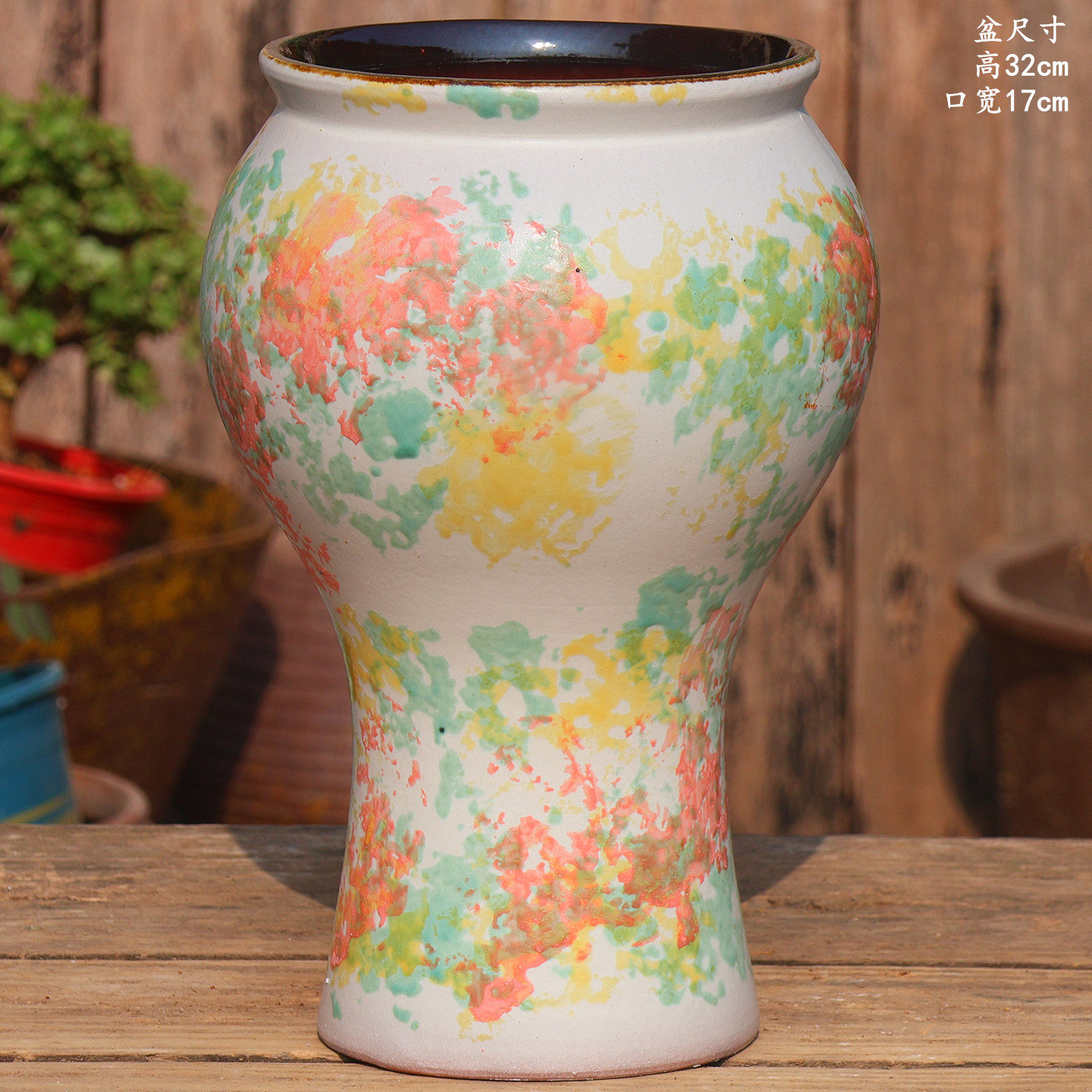 手工复古彩绘陶瓷花盆高老桩透气多肉植物盆栽三角梅九尾狐粗陶盆