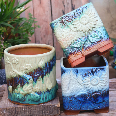 简约陶瓷大方高盆透气养根方口盆