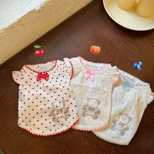 中小型犬烫钻小熊爱心波点娃娃衫