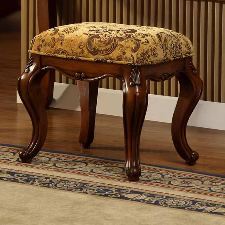 美式实木梳妆凳化妆凳梳妆台凳子卧室雕花妆凳小凳子钢琴凳古筝凳