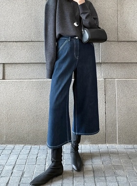 【现货K**G】秋冬神裤长绒棉莱赛尔加绒时髦宽松直筒七分牛仔裤女