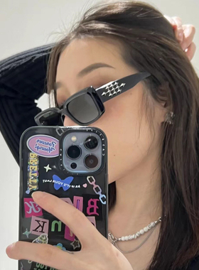 复古方形铆钉黑色墨镜