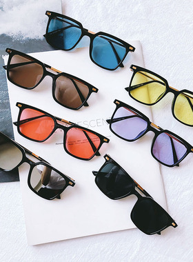 韩版小脸男士简约方形小框墨镜原宿复古半透明彩色偏光太阳镜女潮