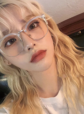 小清新半框猫眼个性ins少女学生素颜眼镜框女网红款透明眼镜近视