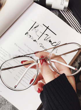 韩国大框椭圆形显脸小平光镜金属复古蛤蟆眼镜框架男女潮素颜神器