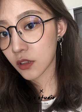 新款小红书网红周周同款眼镜框复古黑色粗边圆形眼镜架可配近视女