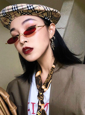 网红封帆同款椭圆形小框红色墨镜女潮复古嘻哈个性小脸太阳眼镜男