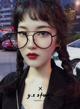 网红平光眼镜女复古大黑框显脸小近视防辐射韩版潮ins素颜眼镜框