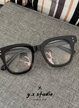 韩版复古网红款方形黑色粗框平光镜女显瘦素颜懒人凹造型眼镜框架