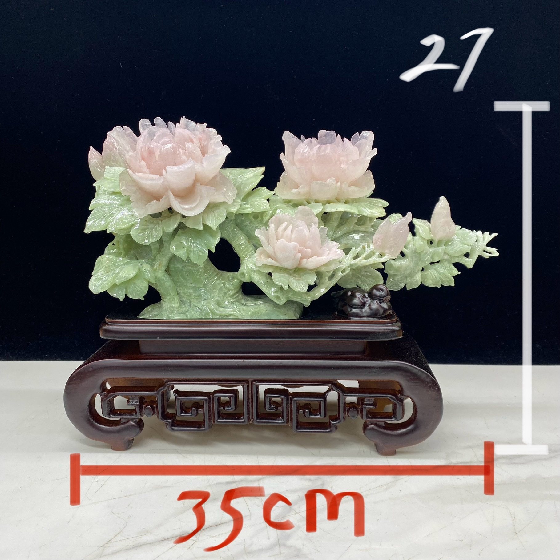 岫玉花开富贵摆件链接里有多款选择精品特价送实木底座厂家直销