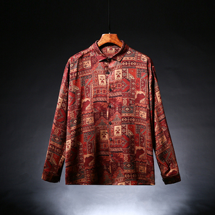 香云纱真丝长袖衬衫百分百桑蚕丝上衣中国风男装宽松新款夏设计感