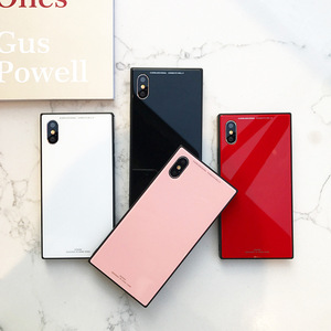 适用苹果XS MAX手机壳方块纯色玻璃iphone7plus钢化套6简约8p情侣