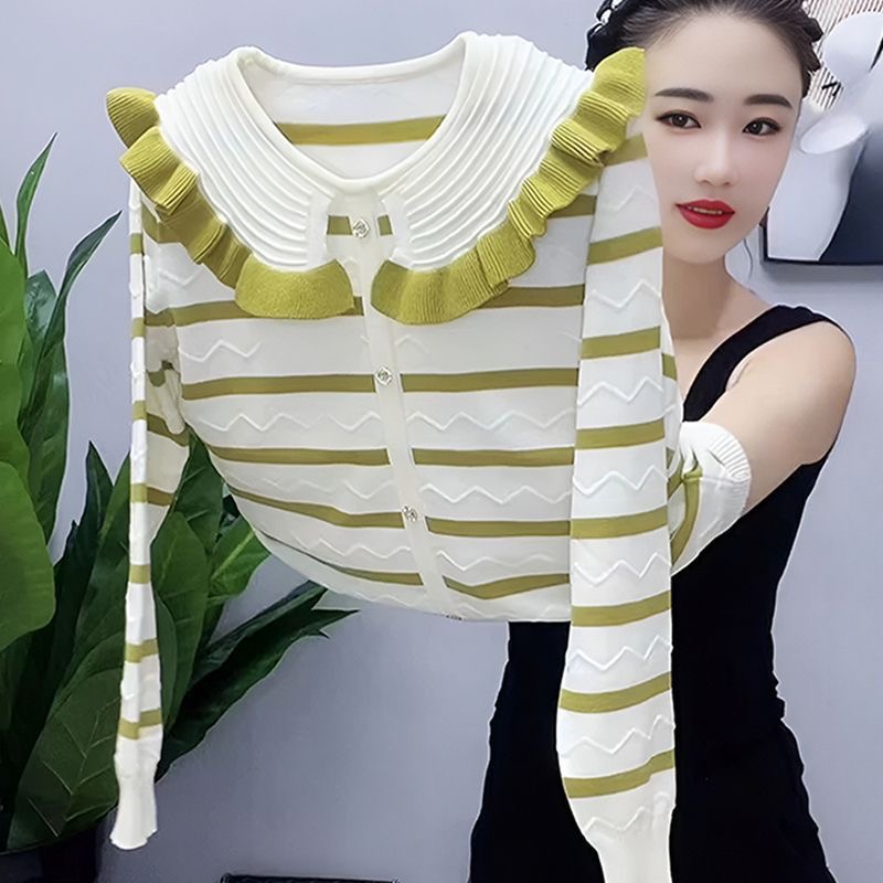 娃娃领条纹2025春秋针织衫