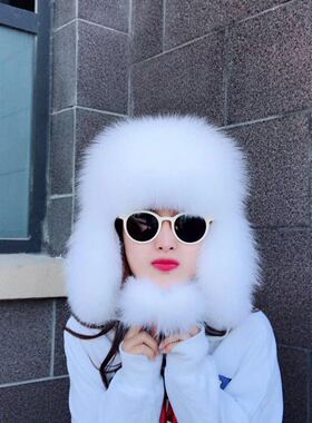 凯豪硕齐狐狸毛雷锋帽女士皮草帽冬季护耳保暖时尚可爱