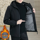 潮流连帽加绒夹克男休闲运动上衣秋季 男士 外套秋冬新款 户外风衣男