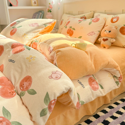 2025冬季新款牛奶绒高克重保暖加厚双面四件套荷叶边床上用品