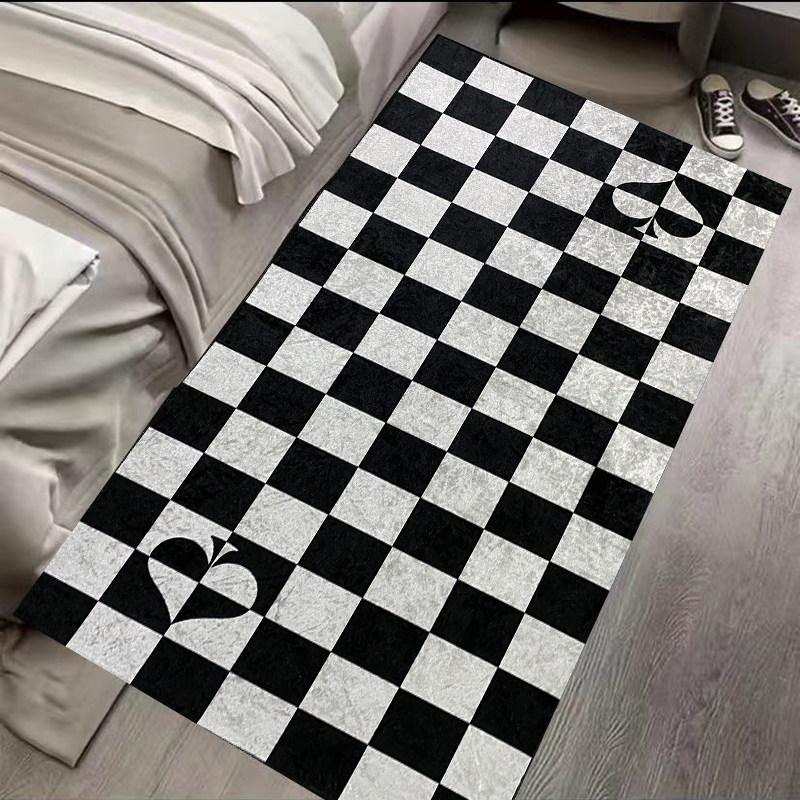 新款现代简约棋盘格卧室床边毯客厅地毯进门入户门垫卫浴地垫定制