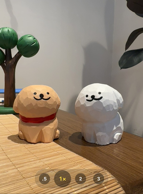 线条小狗手工木雕小摆件卡通可爱手绘办公室工位电脑桌面装饰品