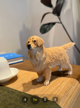 养只大金毛 手工木雕小摆件仿真精品小狗动物桌面装饰品礼物