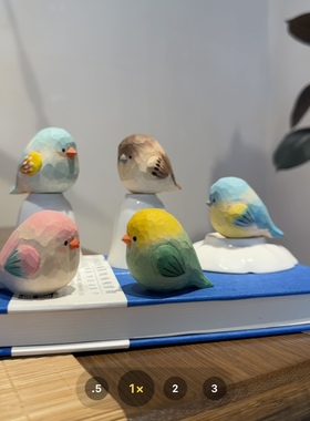 小鹦鹉纯手工实木雕刻小鸟肥啾治愈系桌面木雕摆件礼物
