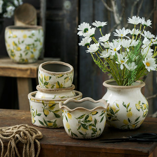 柠檬花盆孤品陶瓷系列出口现代简约北欧园艺绿植摆件花艺花盆花卉