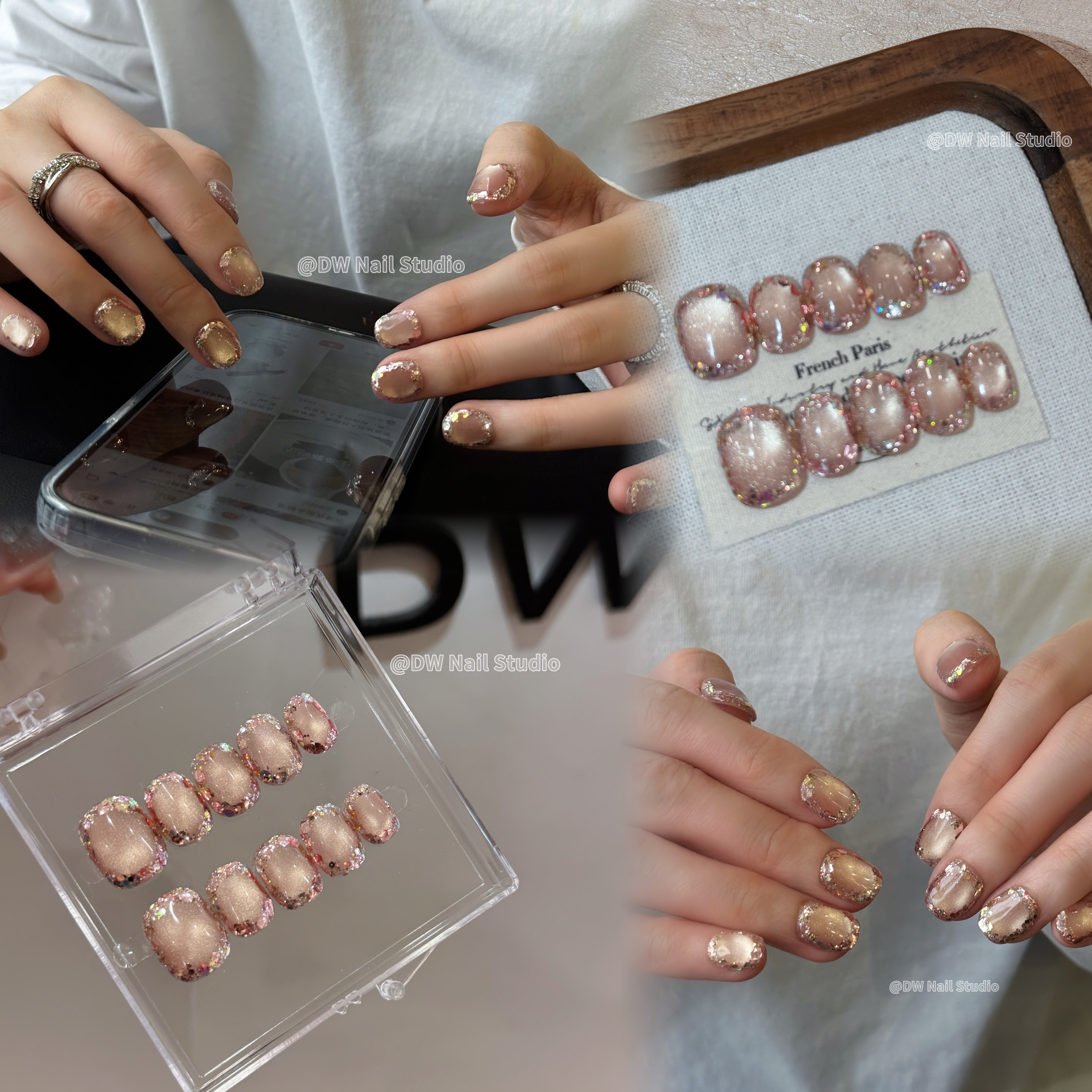 【DW轻奢Nail】冰蜜桃 粉色猫眼亮片短甲显白裸色穿戴甲奶呼呼,彩妆/香水/美妆工具,穿戴甲/甲片,淘宝优惠券,粉丝福利购,淘宝优惠卷