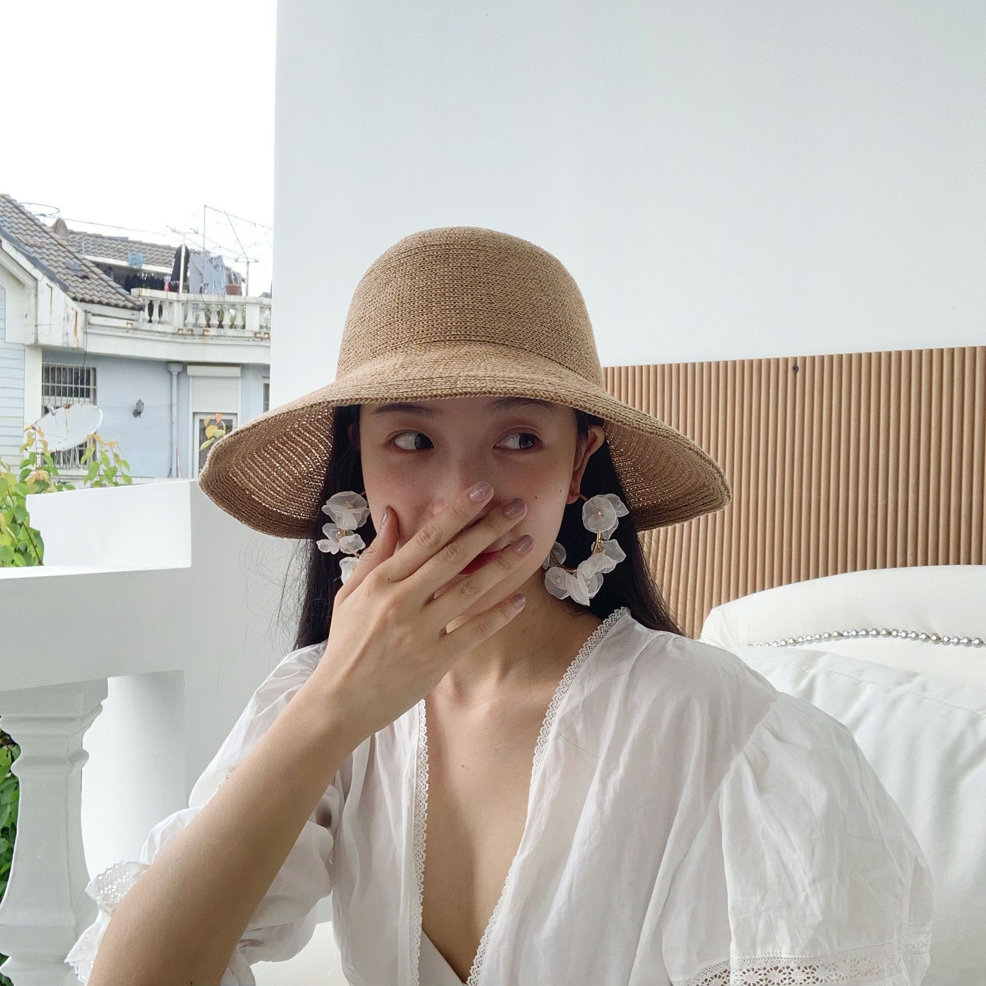 夏季透气户外女神美白大帽檐遮阳帽度假草帽子防晒帽太阳帽渔夫帽