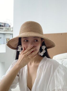 夏季透气户外女神美白大帽檐遮阳帽度假草帽子防晒帽太阳帽渔夫帽