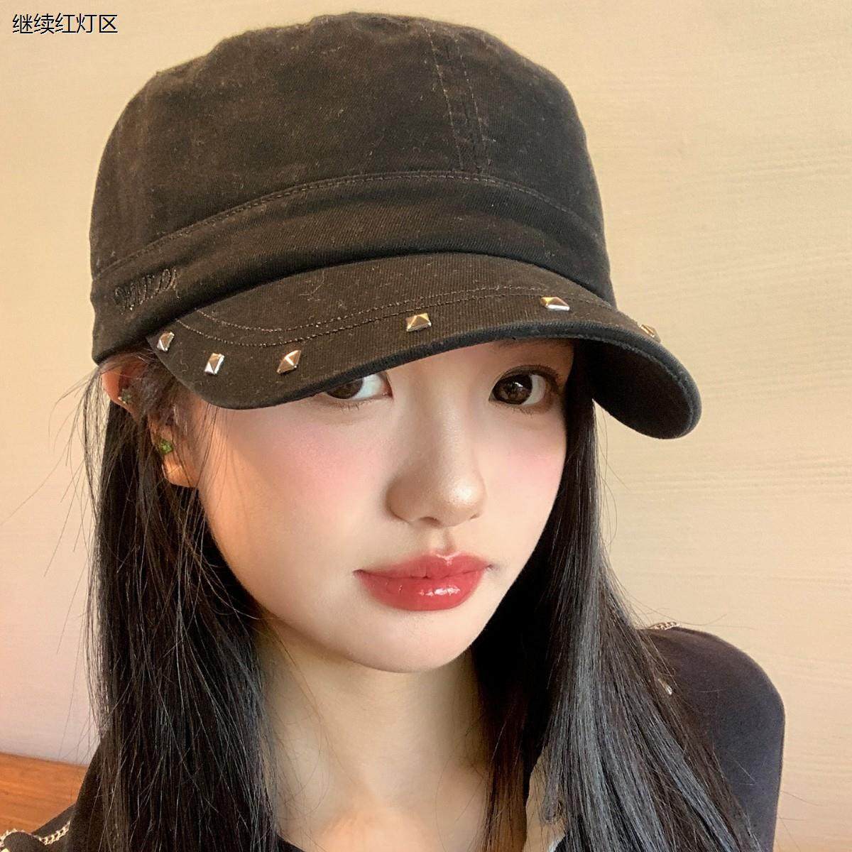 美式复古铆钉黑色平顶贝