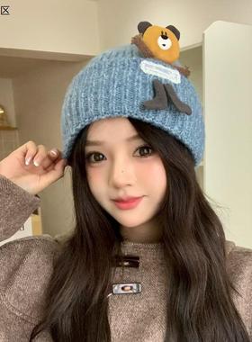 韩系ins秋冬保暖针织毛线帽男女户外护耳套头帽百搭