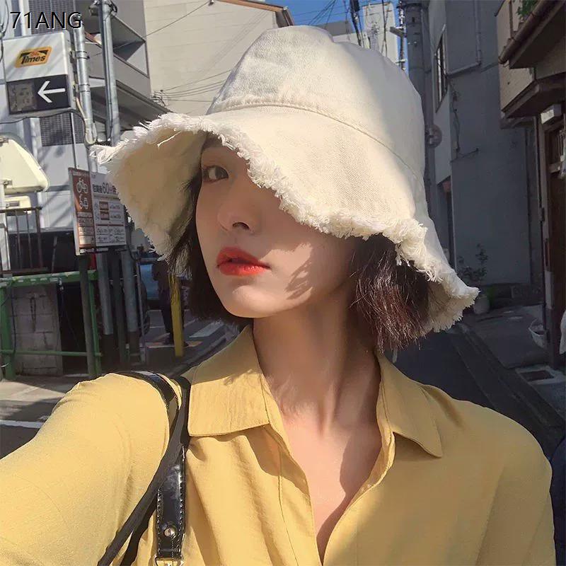 泫雅同款JACQUEMUS夏季洗水大檐渔夫帽度假毛边吊绳防晒女遮阳帽