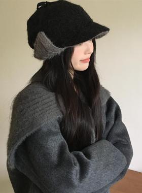 韩系氛围感飞行员帽护耳骑车帽子女秋冬季户外雷锋帽加厚包头帽潮