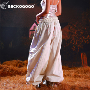 休闲伞兵裤 GECKOGOGO美式 街头宽松褶皱肌理慵懒工装