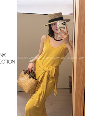 【吉满】雕塑女神/臻麻丝连帽针织开衫+背心+半身裙三件套JM3084