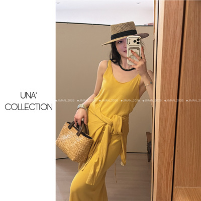 【吉满】雕塑女神/臻麻丝连帽针织开衫+背心+半身裙三件套JM3084