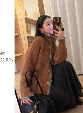 【吉满】复古圈圈纱手工拉毛慵懒加厚毛衣外套JM3064