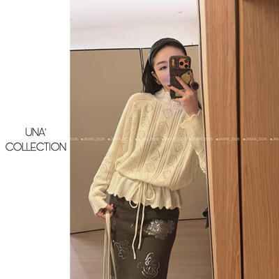 吉满针织打底衫镂空刺绣立