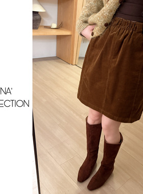 【吉满】欧版小众设计感松紧腰灯芯绒半身裙JM2857