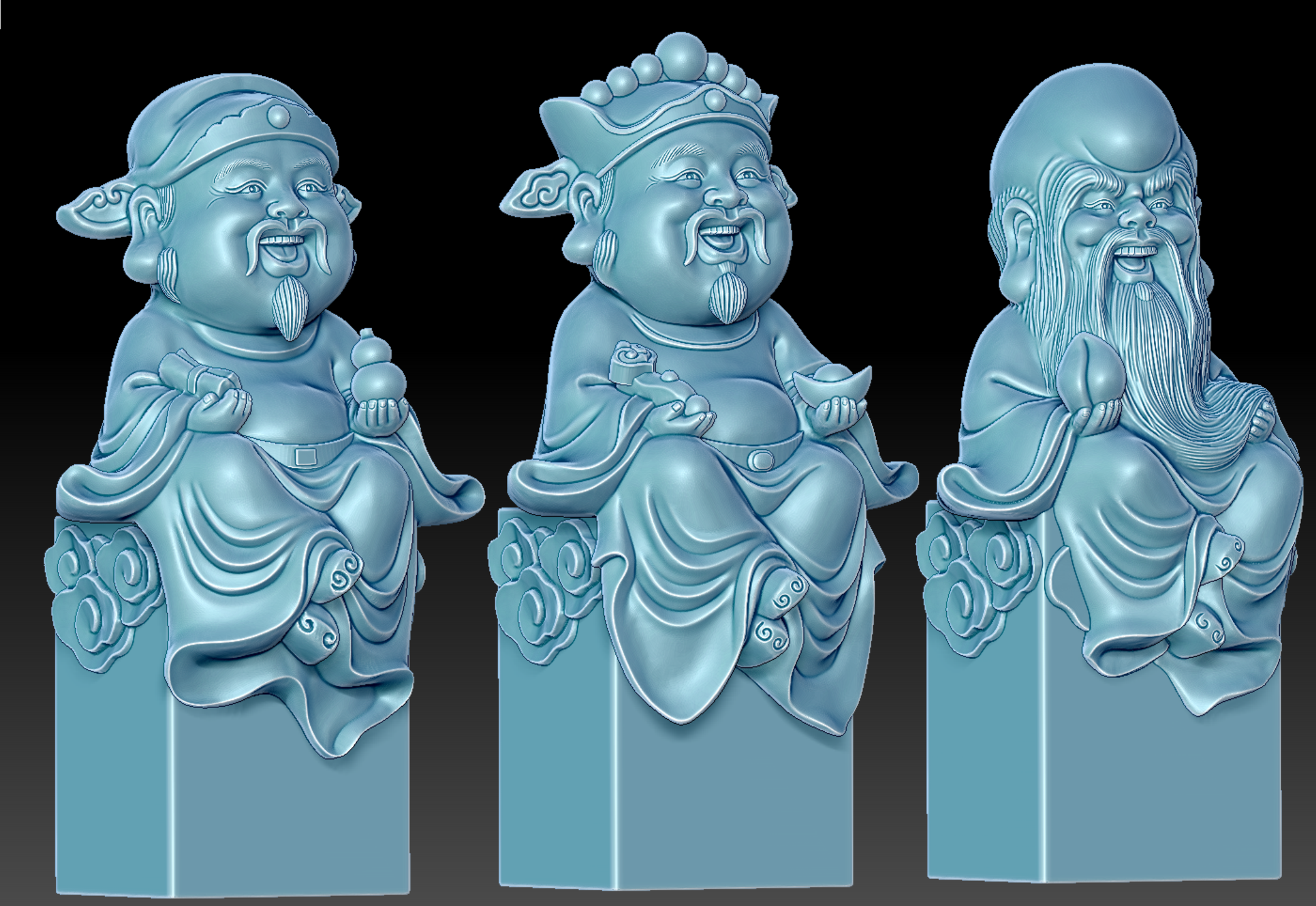 圆雕图 三维立体图 STL OBJ 格式   摆件福禄寿三星