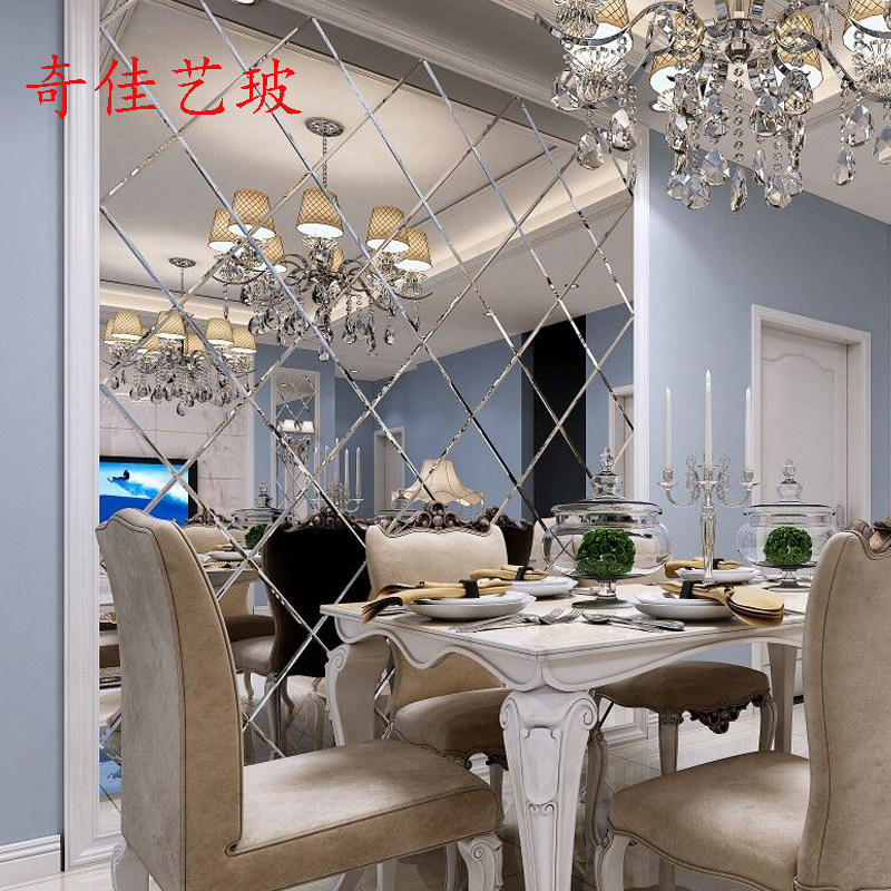 定做银镜茶镜黑灰蓝粉金紫镜餐厅电视背景墙车边菱形拼镜艺术玻璃