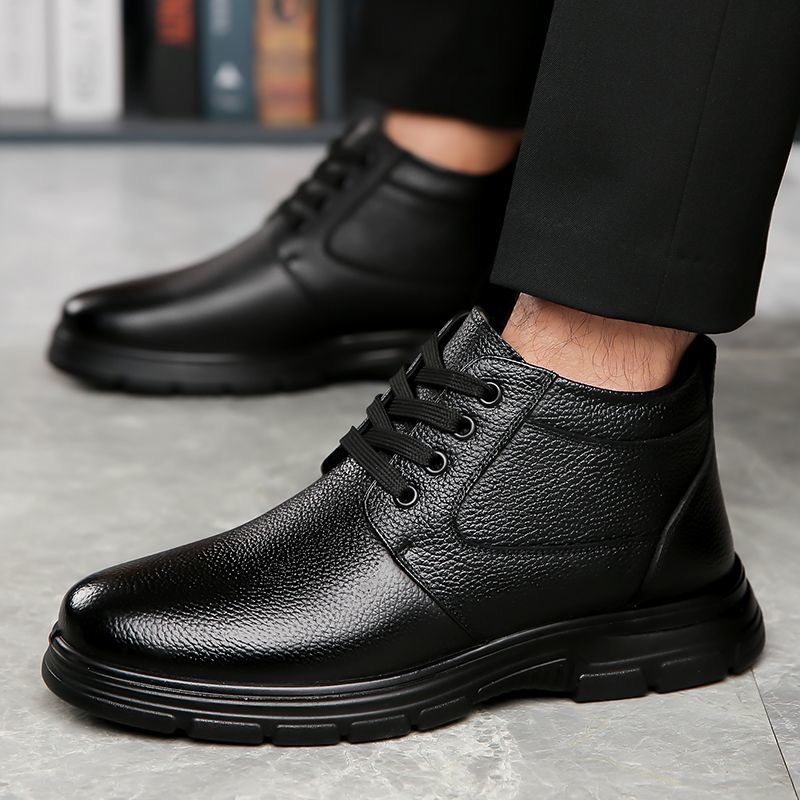 蜻蜓牌男鞋正品真皮冬季棉鞋羊毛休闲高帮鞋中老年加绒棉鞋棉皮鞋