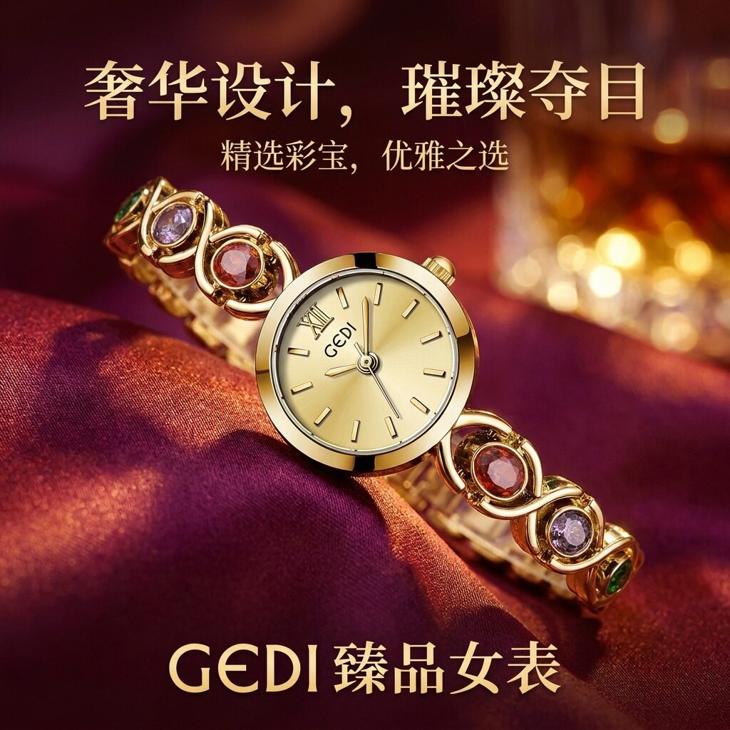 歌迪复古圆形高颜值手表女士轻奢时尚高级感小巧精致石英表图片