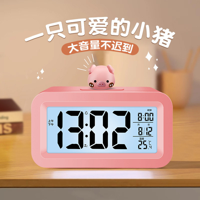 可爱闹钟学生用儿童时钟电子钟创意ins风卡通公仔电子小闹钟新款图片