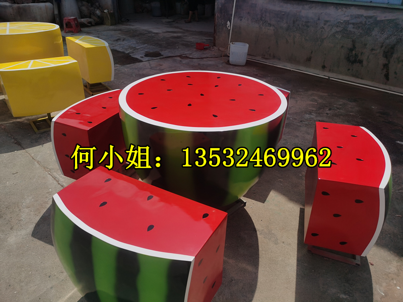 水果之乡定制玻璃钢坐凳仿真西瓜造型雕塑大型柠檬桌椅休闲椅摆件