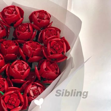 中国积木成人玫瑰花束积木40460送女孩新婚永生花闺蜜生日礼物