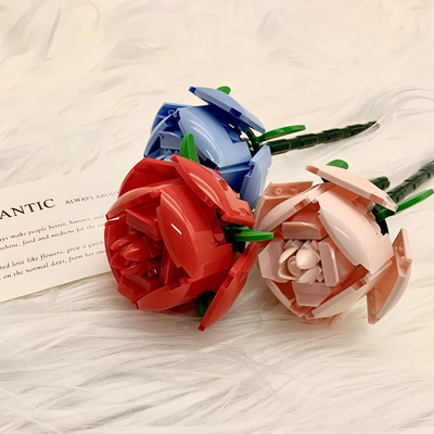 红粉蓝黑白玫瑰花拼装玩具